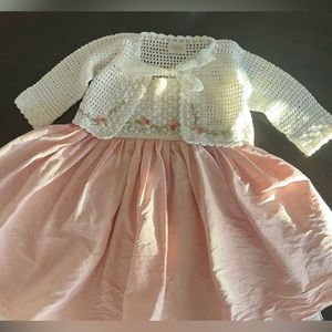 Toddler Girls’ pink and white dress with silk skirt & knitted sweater